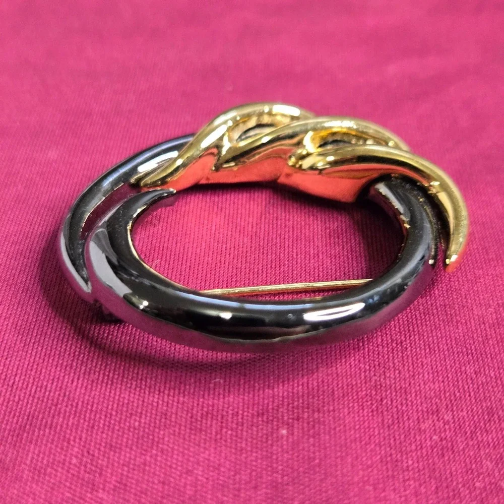Vintage Monet Modernist Swirl Brooch Pin Two Tone Gold Silver Abstract